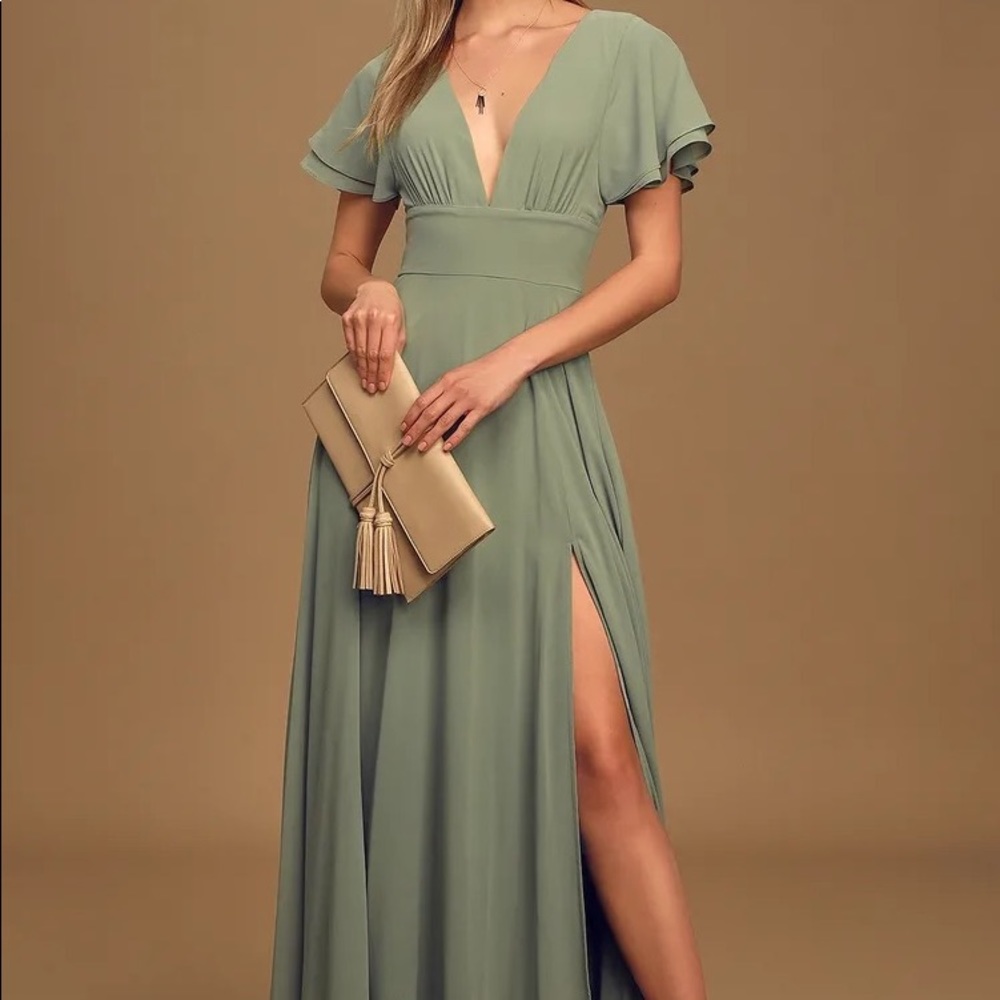 Promise Of Love Sage Brush Flutter Sleeve Maxi Dress